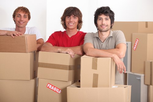 Packed office equipment ready for transport in Harringay